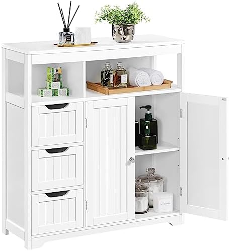 Armario de Baño Suelo Mueble de Baño con Cajones y Estante Ajustable Mueble con Puertas Salón Aparador Cocina