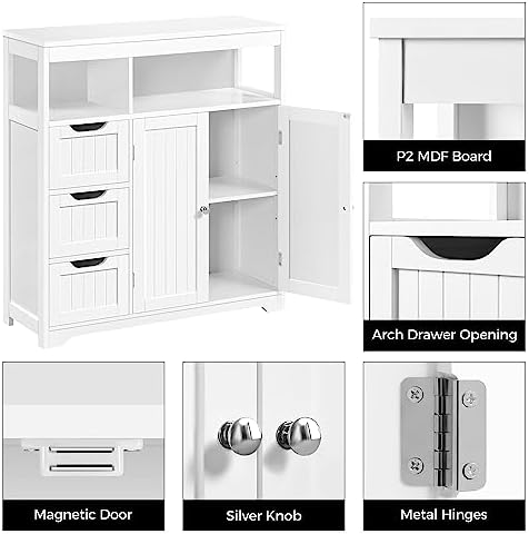 Armario de Baño Suelo Mueble de Baño con Cajones y Estante Ajustable Mueble con Puertas Salón Aparador Cocina - Imagen 6