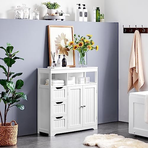 Armario de Baño Suelo Mueble de Baño con Cajones y Estante Ajustable Mueble con Puertas Salón Aparador Cocina - Imagen 5