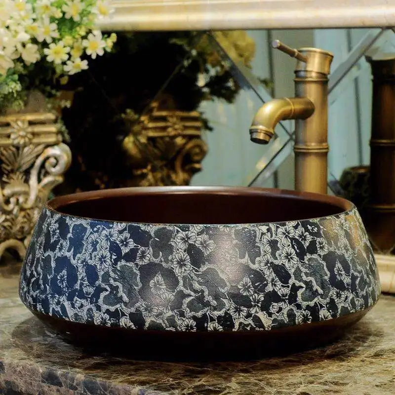 China hecho a mano Lavabo arte Lavabo de cerámica encimera Lavabo baño - Imagen 6