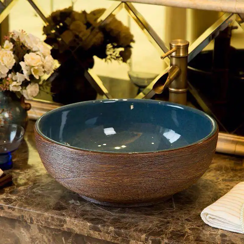 China hecho a mano Lavabo arte Lavabo de cerámica encimera Lavabo baño - Imagen 3