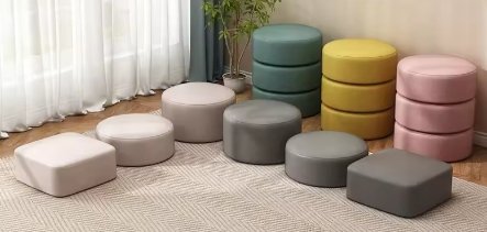 Otomano redondo multicolor, estilo nórdico versátil
